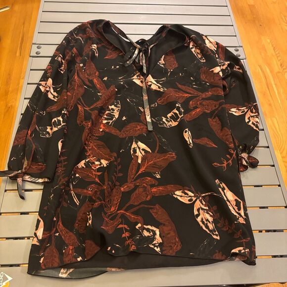 Wilfred Pozzi Dress Women's Medium Multi Leaf Print Long Sleeve Tie Back - Picture 3 of 9